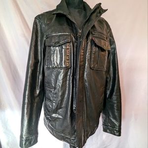 Men's Levi Strauss Vintage Faux Leather Sherpa Lined Trucker Jacket Size Large
